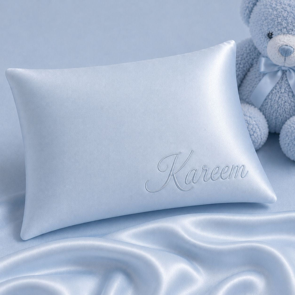100% MULBERRY SILK TODDLER PILLOWCASE-BABY BLUE